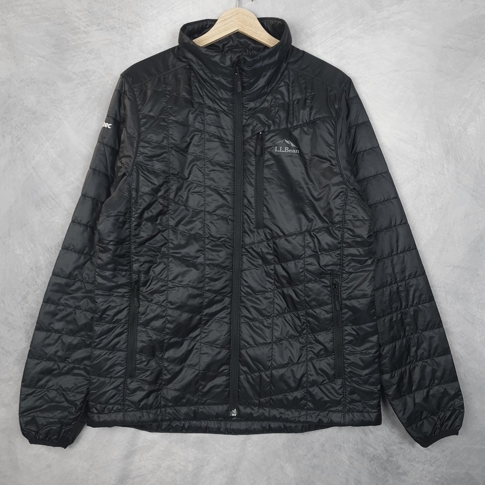 LL Bean Jacket Mens Medium Black Packaway Primaloft Insulated Zip Pockets